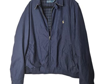 Vintage 90s Polo Ralph Lauren XL Navy Blue Windbreaker Golf Full Zip Casual