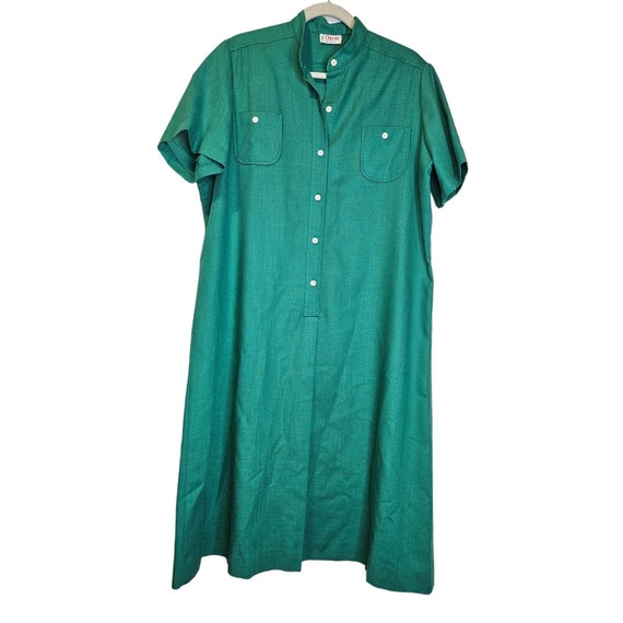 Vintage 80s Orvis 20 Kelly Green Shirt Dress Butt… - image 1