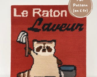 Patron tableau en crochet " Le Raton Laveur " - Tapestry crochet Pattern
