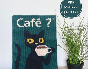 Cat with a coffee Crochet Tapestry Pattern