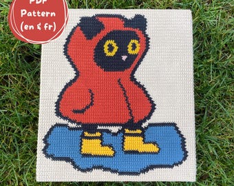 Patron du tableau en crochet : Chat en manteau de pluie - tapestry crochet pattern