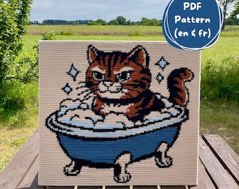 Cat in a tub Tapestry crochet Pattern