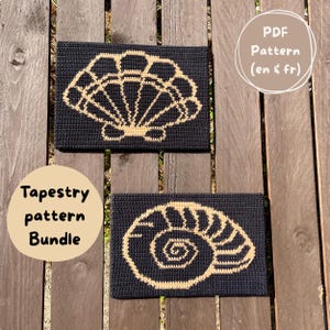 Tapestry crochet pattern bundle " Seashells" -  Small Seashell wall art pattern