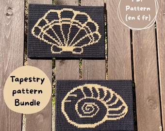 Lot de patrons de tableau en crochet " Coquillages " - Small tapestry crochet patterns