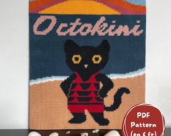 Patron du tableau en crochet " Octokini " - Cat tapestry crochet pattern