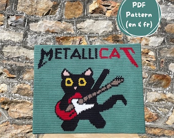 Patron tableau en crochet " Metallicat " chat rockeur - Tapestry crochet pattern