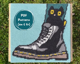 Patron du tableau en crochet - Doc et chaussette chat - Crochet tapestry pattern