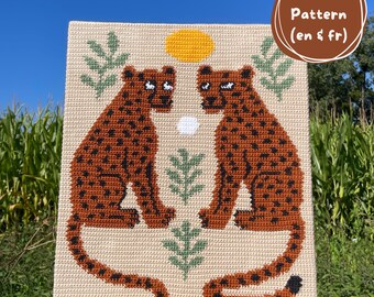 Patron de tableau en crochet - Les guépards amoureux - Tapestry crochet Pattern