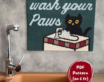 Patron du tableau en crochet " Wash your paws " - Tapestry crochet pattern