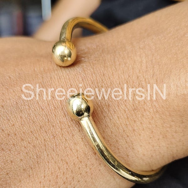 Gold Plated West Indian Brass Bangle: Solid Ball Bracelet