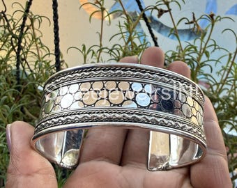 Handgemachte Sterling Silber Breite Armreif, verstellbar