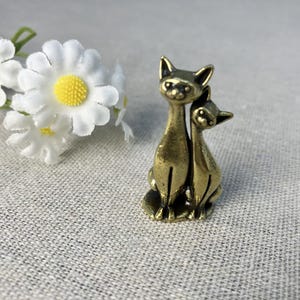 Vintage Brass Cat Miniature Figurine, Symbol Of Love And Companionship Couple Statue, Gift For Couple, Fox Brass, Figurines Handcraft