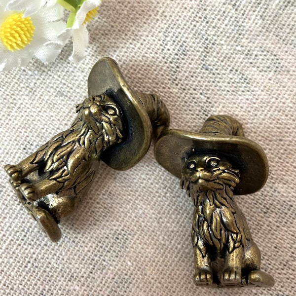 Figura de gato bruja de latón, estatua de gato de latón macizo, figura de animal de latón vintage, decoración de regalo para Halloween y Navidad