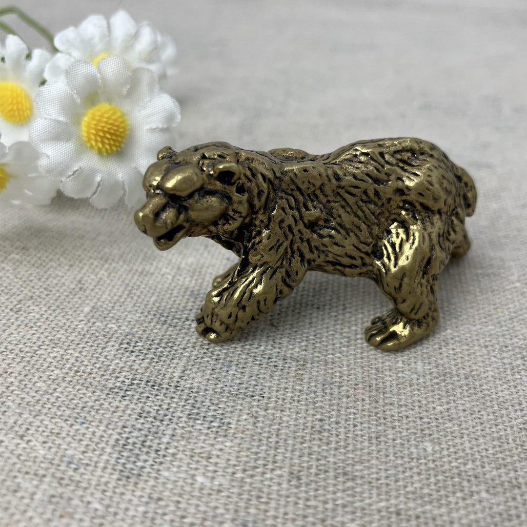 Figura De Oso Antiguo En Miniatura De Latón Con Acabado Vintage – Adorno Para Estantería, Escritorio O Sala De Estar, Regalo Decorativo Para Coleccionistas