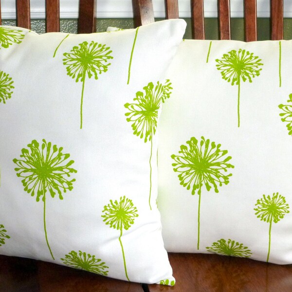 Decorative Accent Throw Pillow Covers - Two Lime Green and White 18 Inch