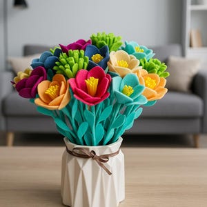 Modern Decorative Vase with Vibrant Flowers – Home Décor Centerpiece, Housewarming Gift, Office Decoration