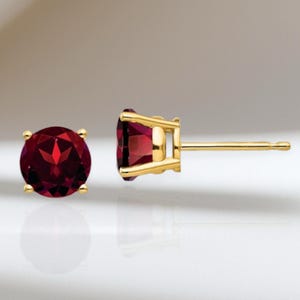 14K Gold Garnet Stud Earrings: January Birthstone Solitaire, 2ctw