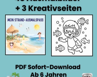 Beach Coloring Book for Kids PDF | 35 Coloring Pages + Creative Pages | Summer Sea Animal Coloring Templates | Instant Download