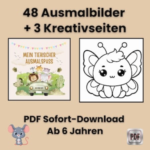 Libro da colorare con animali per bambini in formato PDF | 60 pagine da colorare + pagine creative | Animali da colorare per bambini dai 3 anni in su | Download immediato