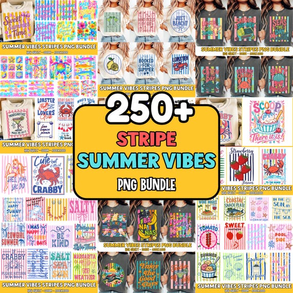250+ Summer Striped PNG Bundle, Preppy Coastal Bow Sublimation, Vacation Margarita Digital  Design
