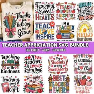 5000+ Teacher png bundle school holiday teacher appreciation retro boho teach love inspire back to school rainbow teacher life sublimation image 4