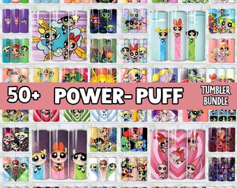 50+ Super Cute Trio Super Puff Girls 20oz Skinny Tumbler Sublimation Design Adorable & Fierce Cartoon Wrap Digital Download