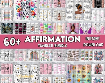 Positive Affirmation Tumbler Wrap Bundle, 20 oz Self Love Tumbler, Positive Quotes Sublimation Designs, Inspirational Tumbler PNG