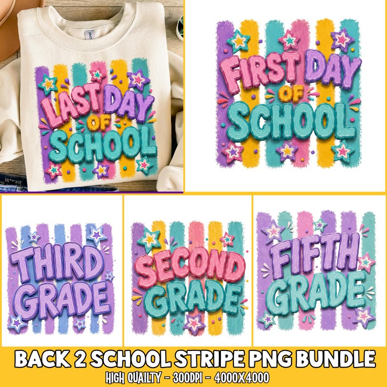 5000+ Back To School PNG Bundle: Preschool School First Day Preppy School sublimation Pre-K 1st-4th Grade, Strip school Png Digital Download image 4