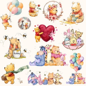 Nalle Puh utbytbart PNG-paket, Puh-björnen Clipart, babyshower-sublimering, Nalle Puh-png, digital nedladdning