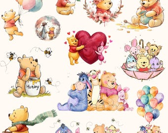 Winnie the Pooh Changeable  PNG Bundle, Pooh Bear Clipart, Baby Shower Sublimation , Winnie the Pooh Png, Digital Download