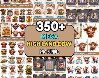 350+ Highland Cow PNG Bundle, Sassy Highland Cow Sublimation Design, Sarcastic Cow Quotes PNG, Cow Lover Shirt Design, InstantDownload