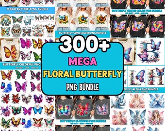 300+ Watercolor Butterflies and Flowers PNG Clipart Bundle Instant Digital Download