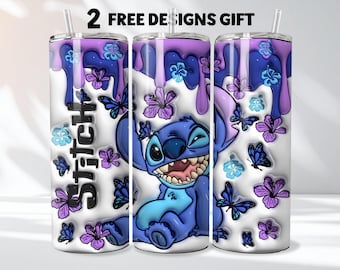 Stitch Tumbler Sublimation Design Download PNG, Inflated Stitch Tumbler Sublimation Wrap PNG, 3D Stitch 20 oz Tumbler Wrap