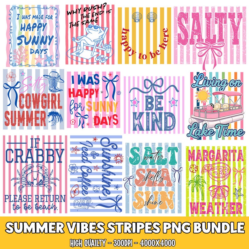 250+ Summer Striped PNG Bundle, Preppy Coastal Bow Sublimation, Vacation Margarita Digital Design image 6