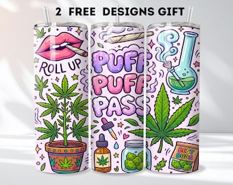 Puff Puff Pass Tumbler Wrap PNG  Retro Weed Aesthetic Instant Download