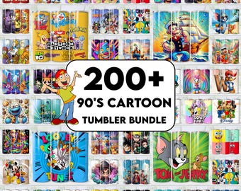 200+ 90s Tumbler Wrap Bundle, Instant Download 20oz Tumbler PNG Wraps Design, Digital 90 s Cartoon 20 oz Skinny Tumblers Instant Download