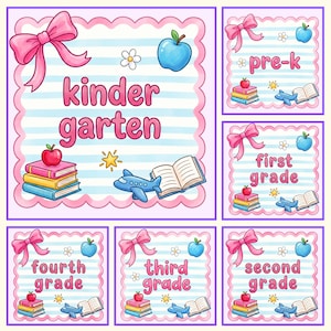 Back to School Teacher Grade Bundle PNG, Kindergarten, School Grade Level, Happy First Day Of School, School Png, Hello Grade, Retro School