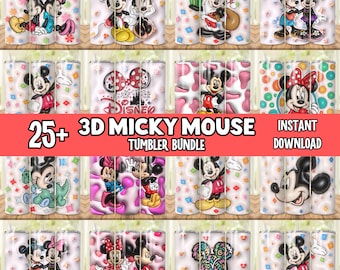 3D Inflated Mickey Mouse Tumbler wrap Bundle, Mickey Mouse Sublimation, 20 oz Straight & Tapered Minnie Tumbler, Mickey Cartoon PNG Digital