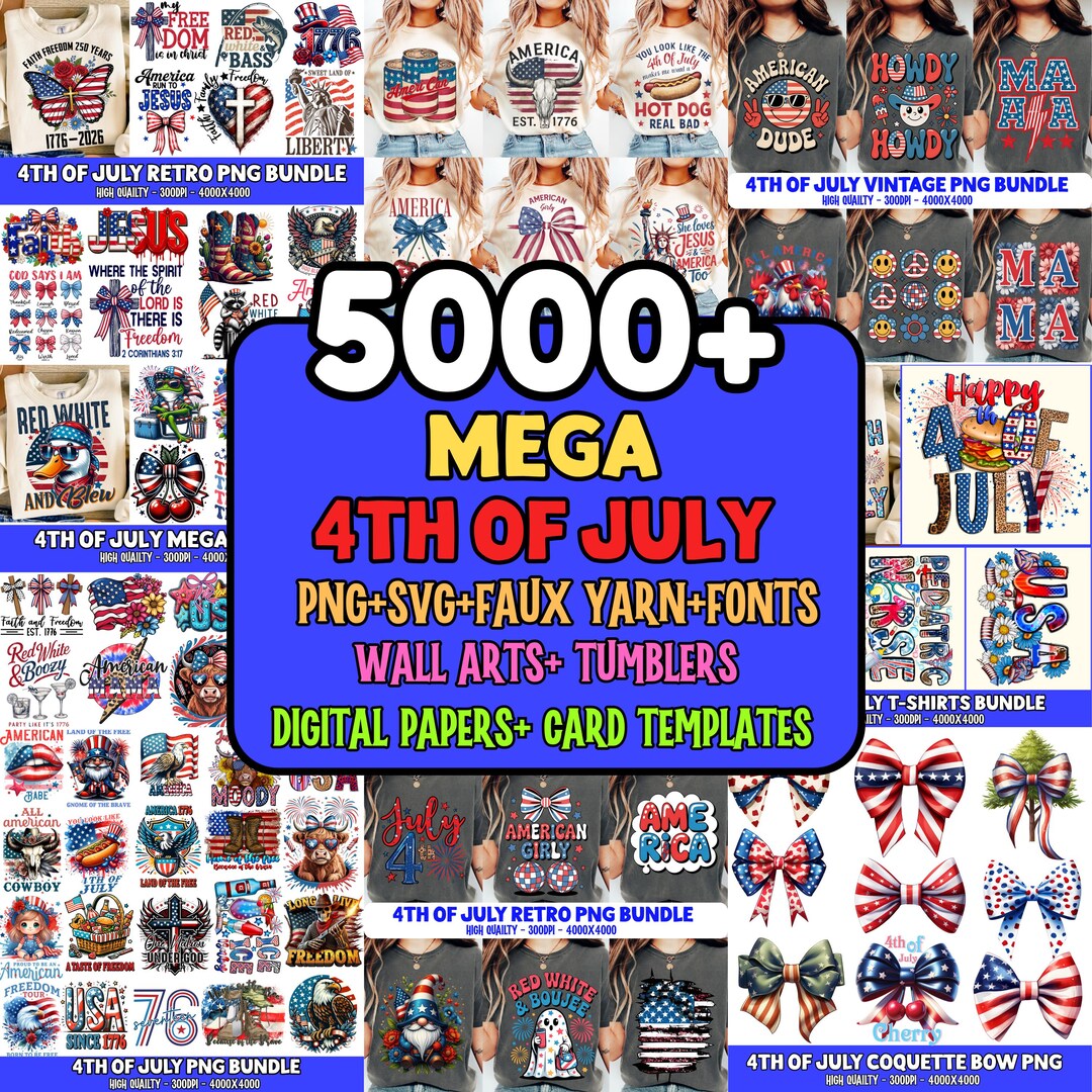 4th of July PNG Bundle USA Flag American Coquette Bow Land of the Free ...