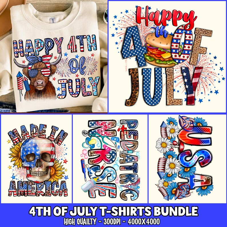 4th of July PNG Bundle USA Flag American Coquette Bow Land of the Free ...