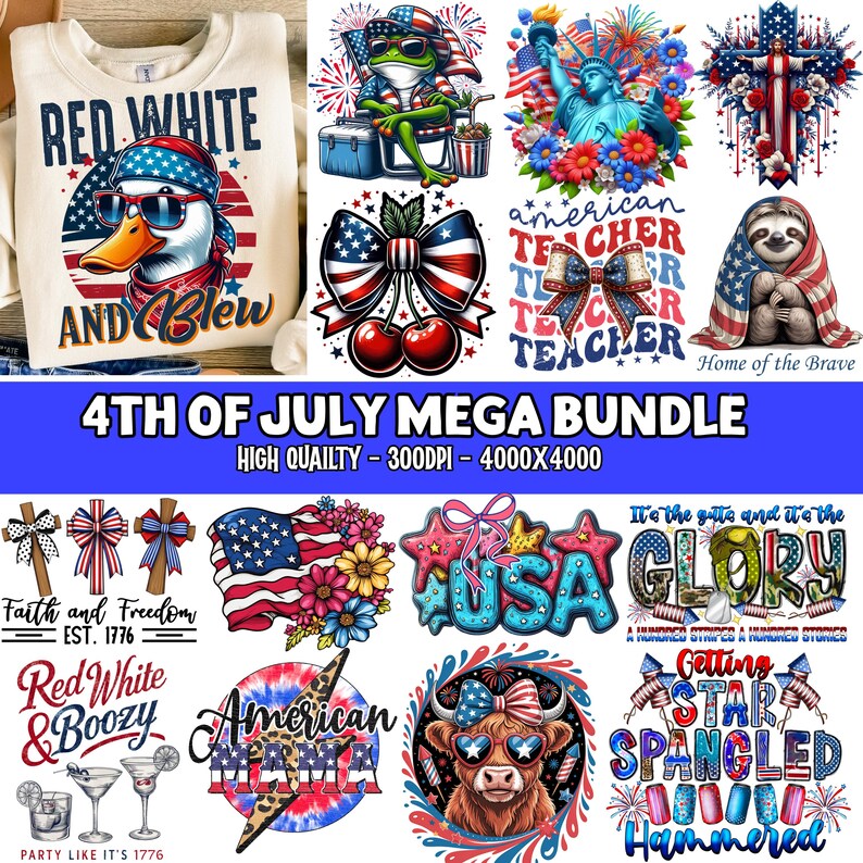 4th of July PNG Bundle USA Flag American Coquette Bow Land of the Free ...