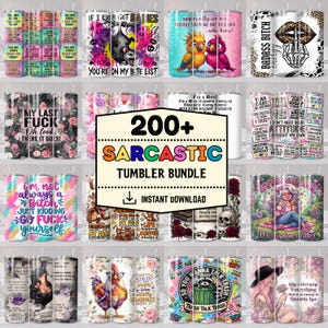 Paquete de más de 200 diseños sarcásticos para vasos de 20 oz, con citas sarcásticas y divertidas, frases ingeniosas para sublimación y descarga instantánea.