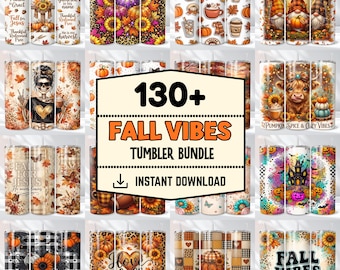 Fall Tumbler Wrap Bundle, Fall in Love with Tumblers 20oz Skinny Sublimation Tumbler Design Bundle Pumpkin Season Autumn Floral PNG Seamless