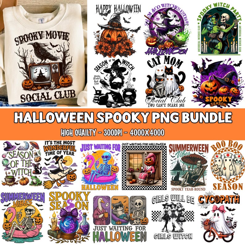 3000+ Halloween Mega Bundle Png ,Spooky Vibes Png ,Retro Halloween Png, Bundle Fall Png ,Bundle Halloween Horror Png , Digital Download image 5