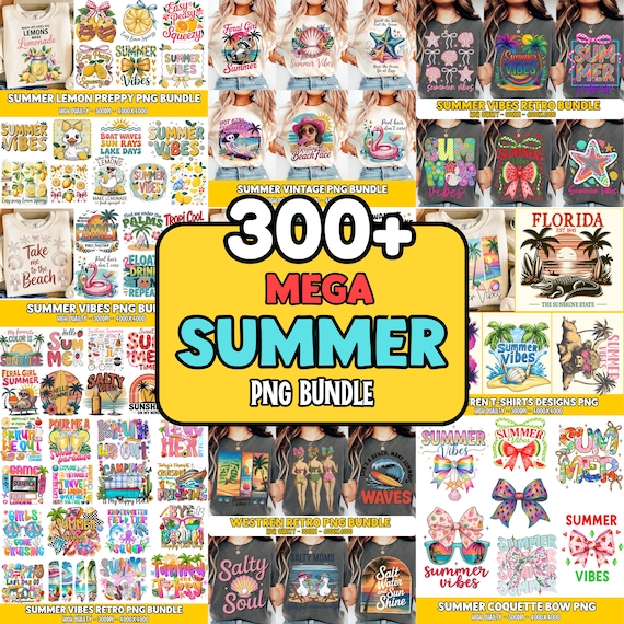 Summer PNG Bundle Coquette Bow Retro Summer Beach Vibes Stay Cool Sunshine Sunflower Salty Tanned And Tipsy Tequila Aesthetic Sandy Boots