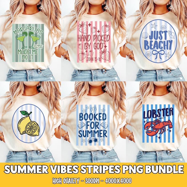 250+ Summer Striped PNG Bundle, Preppy Coastal Bow Sublimation, Vacation Margarita Digital Design image 5