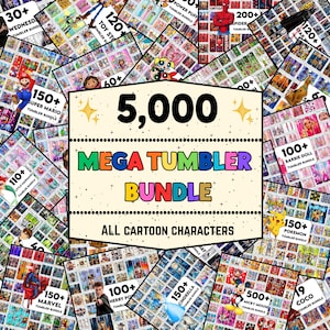 Paquete de más de 5000 vasos de dibujos animados de 20 oz con sublimación de personajes de dibujos animados, vaso de puntada de los 90, vaso de puntada PNG, descarga digital