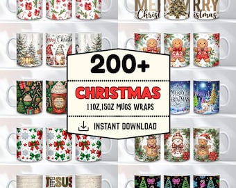 Christmas Mug Wrap Sublimation Design, Holiday Coffee Cup PNG (Digital Download)