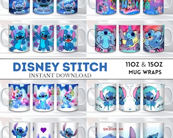10+ Stitch Mug Wrap Bundle | Cartoons Character Wraps | 11oz & 15oz Sublimation Bundle, Instant download