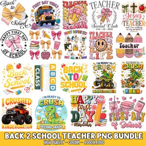 5000+ Back To School PNG Bundle: Preschool School First Day Preppy School sublimation Pre-K 1st-4th Grade, Strip school Png Digital Download image 7